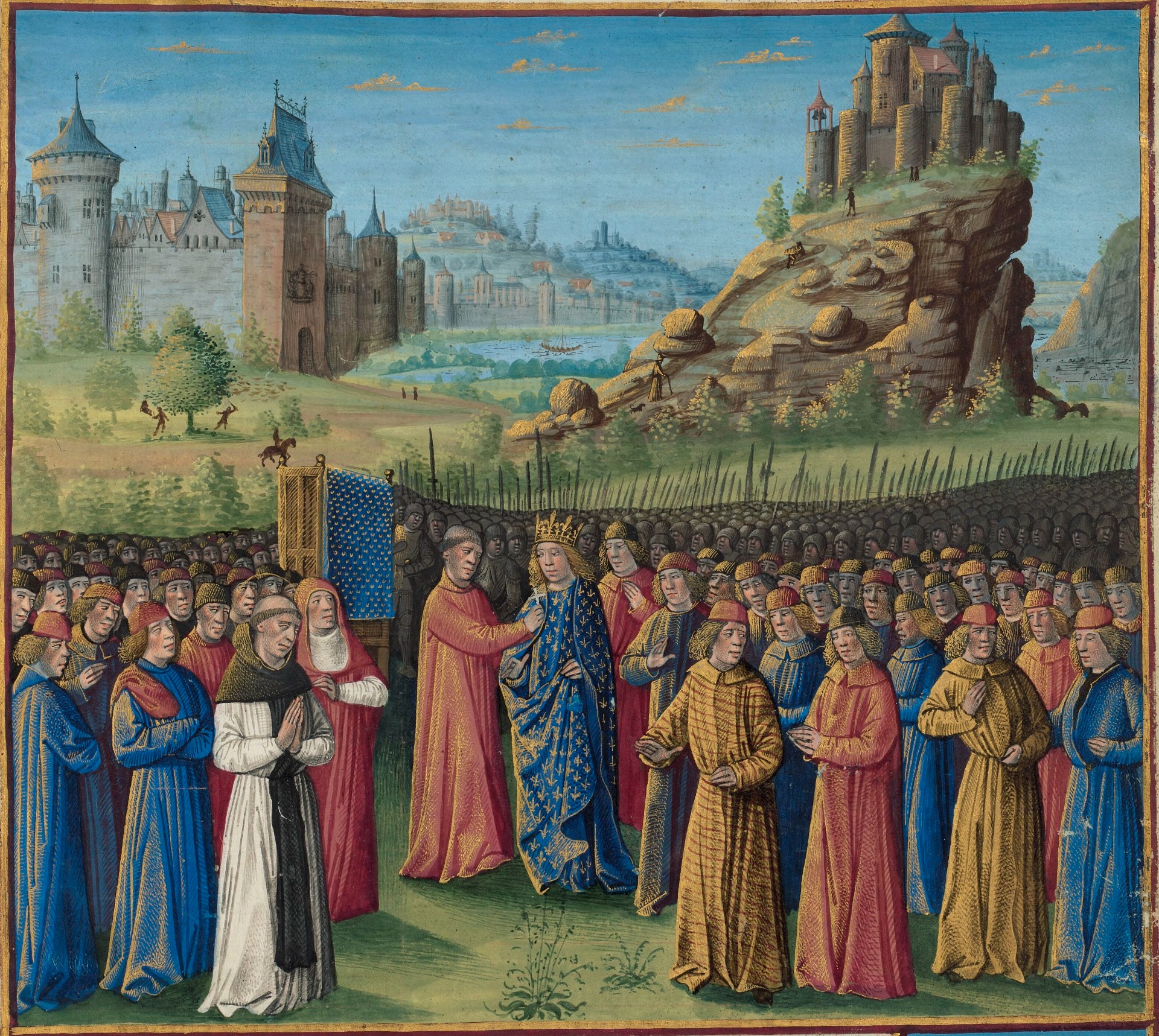 Louis VII prenant la croix à Vézelay, en présence de Bernard de Clairvaux. Miniature du XVe siècle tirée des Passages d'outremer de Sébastien Mamerot.