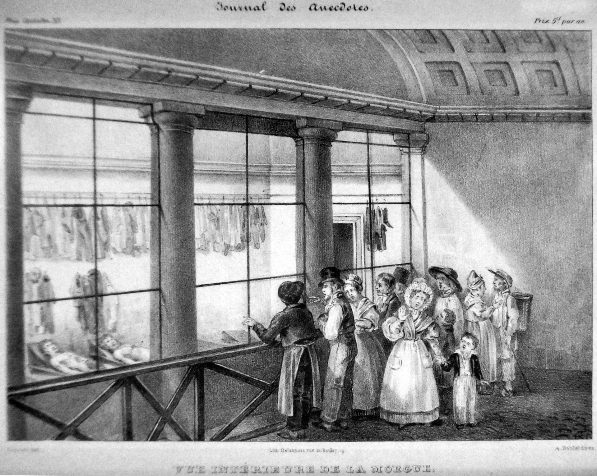 Exposition de corps à la morgue à Paris au XIXe siècle. CC BY SA 4.0